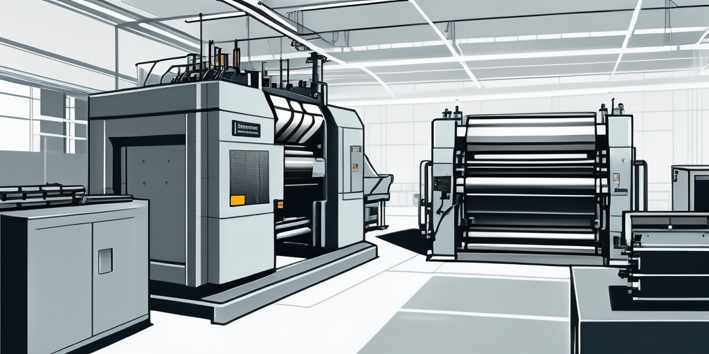 Moderne Druckmaschine in Heidelberger Einrichtung, Praezisionstechnik und fortschrittliche Technologie.