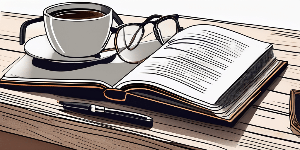 Hochwertiges Hardcover-Buch auf Holztisch neben eleganter Brille und Kaffeetasse.